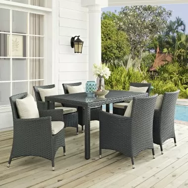 Modway Sojourn 7 Piece Outdoor Patio Sunbrella® Dining Set - Antique Canvas Beige - Lifestyle