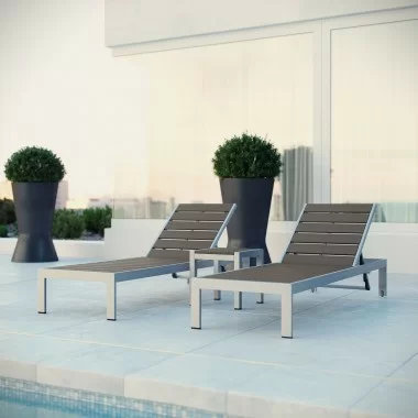 Modway Shore 3 Piece Outdoor Patio Aluminum Set - Silver Gray - Lifestyle