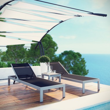 Modway Shore 3 Piece Outdoor Patio Aluminum Set - Silver Black - Lifestyle