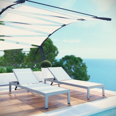Modway Shore Chaise Outdoor Patio Aluminum in Silver White - Set of Two - Lifestyle