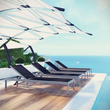 Modway Shore Chaise Outdoor Patio Aluminum in Silver Black - Lifestyle