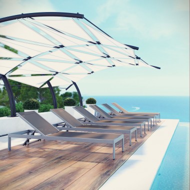 Modway Shore Chaise Outdoor Patio Aluminum in Silver Gray - Set of Six - Lifestyle