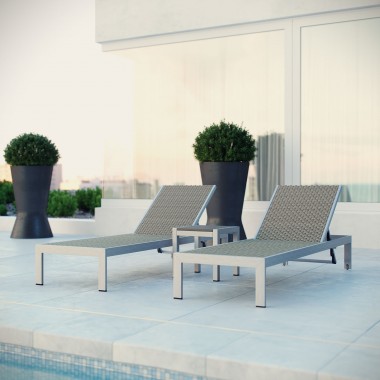 Modway Shore 3 Piece Outdoor Patio Aluminum Set - Silver Gray -Lifestyle