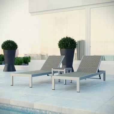 Modway Shore 3 Piece Outdoor Patio Aluminum Set - Silver Gray -Lifestyle
