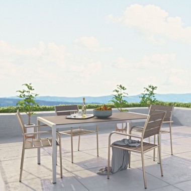 Modway Shore 5 Piece Outdoor Patio Aluminum Dining Set - Silver Gray - Lifestyle
