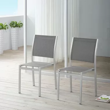 Modway Shore Side Chair Outdoor Patio Aluminum in Silver Gray - Set of Two - Lifestyle