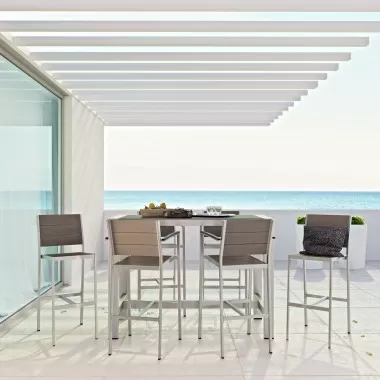 Modway Shore 7 Piece Outdoor Patio Aluminum Dining Set - Silver Gray - Lifestyle