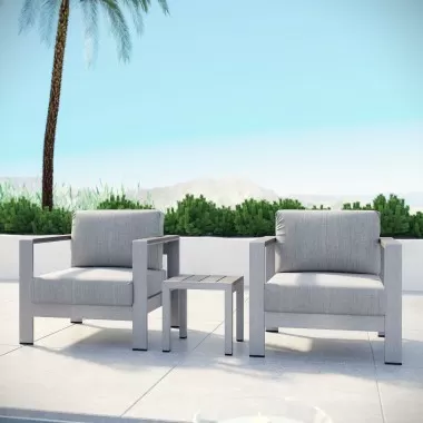 Modway Shore 3 Piece Outdoor Patio Aluminum Set in Silver Gray - Lifestyle