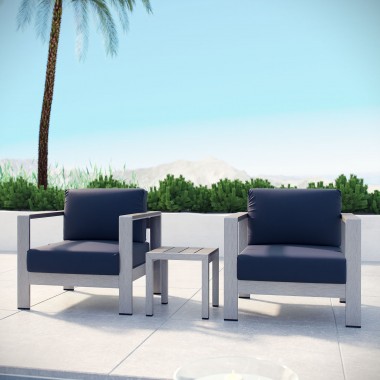 Modway Shore 3 Piece Outdoor Patio Aluminum Set - Silver Navy - Lifestyle