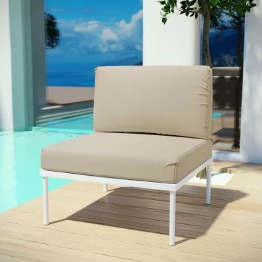 Modway Harmony Armless Outdoor Patio Aluminum Chair - White Beige - Lifestyle