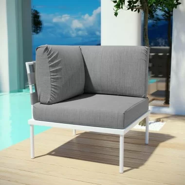 Modway Harmony Outdoor Patio Aluminum Corner Sofa in White Gray - Lifestyle