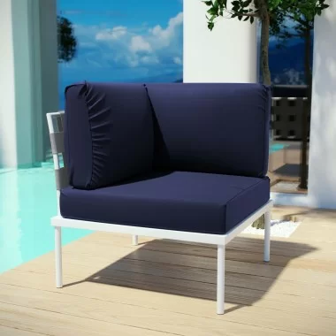 Modway Harmony Outdoor Patio Aluminum Corner Sofa in White Navy - Lifestyle