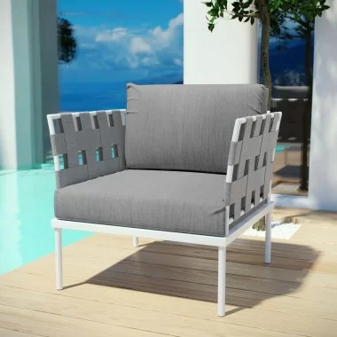 Modway Harmony Outdoor Patio Aluminum Armchair in White Gray - Lifestyle