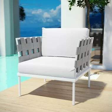 Modway Harmony Outdoor Patio Aluminum Armchair in White White- Lifestyle