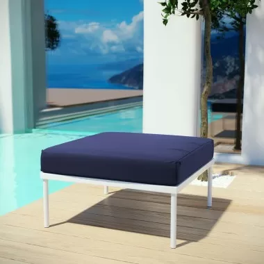 Modway Harmony Outdoor Patio Aluminum Ottoman in White Navy - Lifestyle