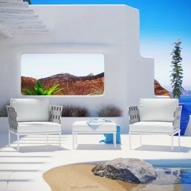 Modway Harmony 3 Piece Outdoor Patio Aluminum Sectional Sofa Set - White White - Lifestyle