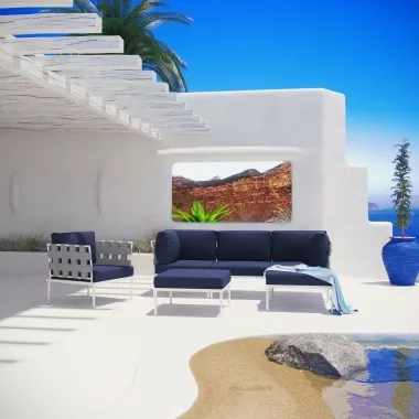 Modway Harmony 6 Piece Outdoor Patio Aluminum Sectional Sofa Set - White Navy - Lifestyle