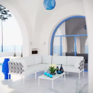 Modway Harmony 6 Piece Outdoor Patio Aluminum Sectional Sofa Set in White White - Lifestyle