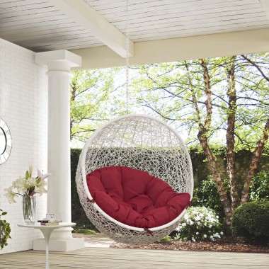 Modway Hide Outdoor Patio Swing Chair Without Stand in White Red - Lifestyle