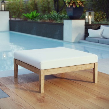 Modway Bayport Outdoor Patio Teak Ottoman - Natural White - Lifestyle
