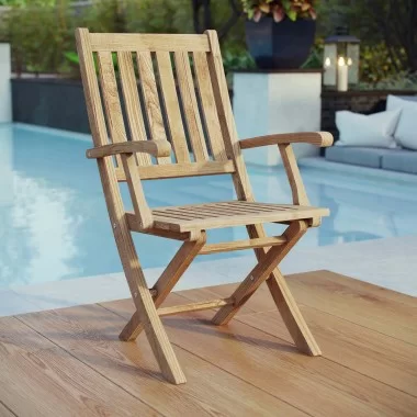 Modway Marina Outdoor Patio Teak Folding Chair - Natural - Lifestyle