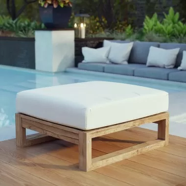 Modway Upland Outdoor Patio Teak Ottoman - Natural White - Lifestyle