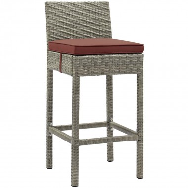 Modway Conduit Outdoor Patio Wicker Rattan Bar Stool in Light Gray Currant - Front Side Angle