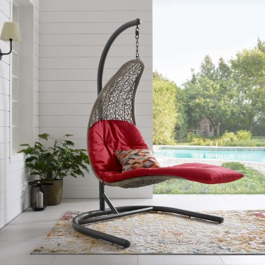 Modway Landscape Hanging Chaise Lounge Outdoor Patio Swing Chair - Light Gray Red - Lifestyle