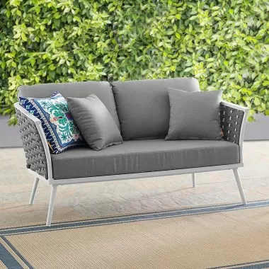 Modway Stance Outdoor Patio Aluminum Loveseat in White Gray - Lifestyle