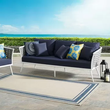 Modway Stance Outdoor Patio Aluminum Sofa in White Navy - Lifestyle