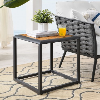 Modway Stance Outdoor Patio Aluminum Side Table in Gray Natural - Lifestyle