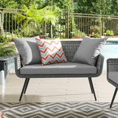 Modway Endeavor Outdoor Patio Wicker Rattan Loveseat - Gray Gray - Lifestyle
