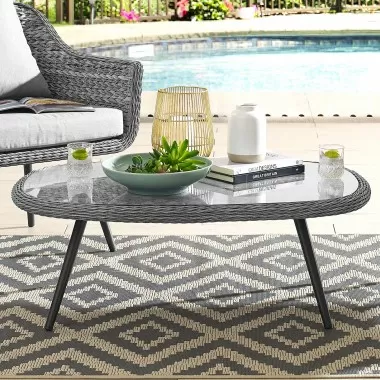 Modway Endeavor Outdoor Patio Wicker Rattan Coffee Table - Gray - Lifestyle