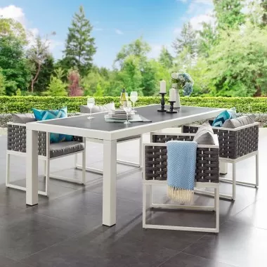 Modway Stance 90.5" Outdoor Patio Aluminum Dining Table - White Gray - Lifestyle