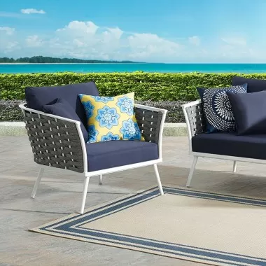 Modway Stance Outdoor Patio Aluminum Armchair - White Navy - Lifestyle