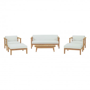 Modway Bayport 6 Piece Outdoor Patio Teak Set - Natural White - Set in Front Angle