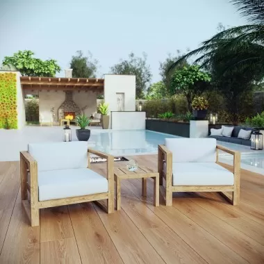 Modway Upland 3 Piece Outdoor Patio Teak Set - Natural White - Lifestyle