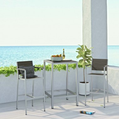 Modway Shore 3 Piece Outdoor Patio Aluminum Pub Set - Silver Gray - Lifestyle