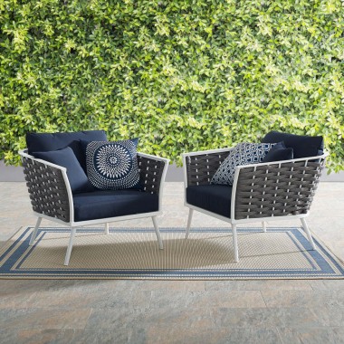 Modway Stance Armchair Outdoor Patio Aluminum in White Navy - Set of Two - Lifestyle