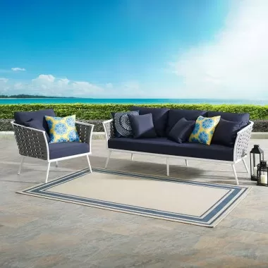 Modway Stance 2 Piece Outdoor Patio Aluminum Sectional Sofa Set in White Navy - Lifestyle