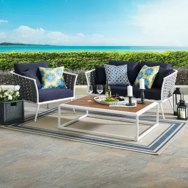 Modway Stance 3 Piece Outdoor Patio Aluminum Sectional Sofa Set - White Navy - Lifestyle