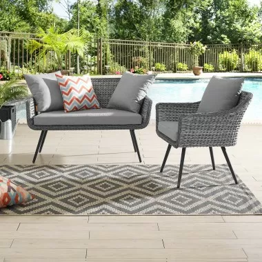 Modway Endeavor 2 Piece Outdoor Patio Wicker Rattan Loveseat and Armchair Set - Gray Gray - Lifestyle