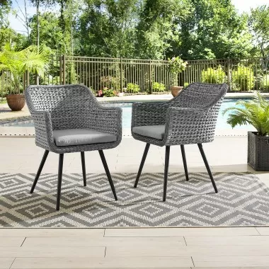 Modway Endeavor Dining Armchair Outdoor Patio Wicker Rattan in Gray Gray - Set of Two - Lifestyle