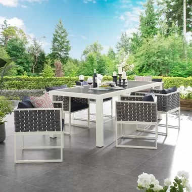 Modway Stance 7 Piece Outdoor Patio Aluminum Dining Set - White Navy - Lifestyle