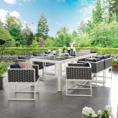 Modway Stance 9 Piece Outdoor Patio Aluminum Dining Set - Silver Navy - Lifestyle
