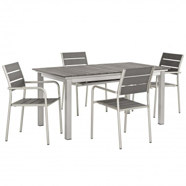 Modway Shore 5 Piece Outdoor Patio Aluminum Dining Set - Silver Gray - Set in Front Side Angle