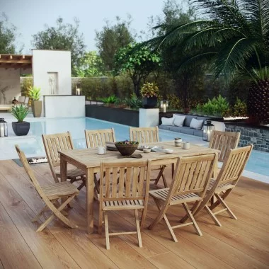 Modway Marina 9 Piece Outdoor Patio Teak Dining Set - Natural - Lifestyle