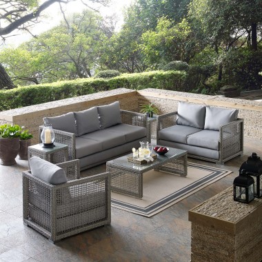 Modway Aura 6 Piece Outdoor Patio Wicker Rattan Set - Gray Gray - Lifestyle