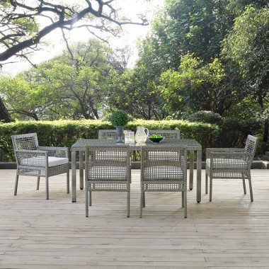Modway Aura 7 Piece Outdoor Patio Wicker Rattan Set - Gray White - Lifestyle