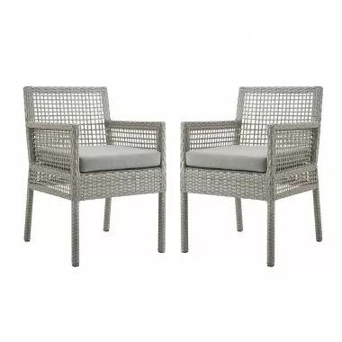 Modway Aura Dining Armchair Outdoor Patio Wicker Rattan in Gray Gray - Set of Two - Set in Front Side Angle